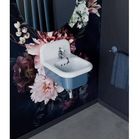 Lavabo rétro en céramique 35 cm – Vasque à poser – Finition brillante – Dimensions L34.5 x P45.5 x H34.5 cm – Trop plein inclus – Bleu Provence (1/3)