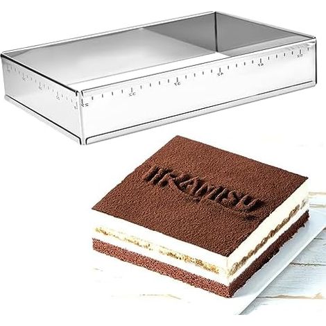 Rectangular Pastry Frame, Extendable Stainless Steel Cake Mould for Cakes, Desserts, Mousses, 27-52 cm x 18-34 cm, Height 5 cm (1/5)