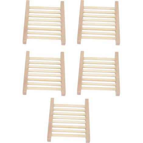 Lot de 5 porte-savons en bambou, imperméables et antidérapants, pour douche, salle de bain et cuisine. (1/5)