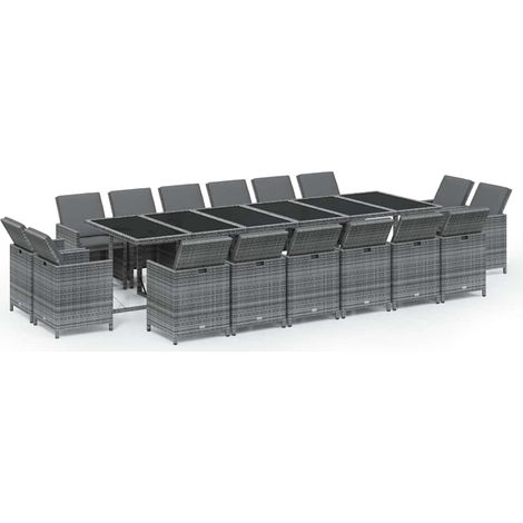 Maison Exclusive - Set da Pranzo per Giardino 17 pz con Cuscini Polyrattan Grigio (1/5)