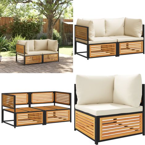 2-tlg. Garten-Sofa-Set mit Kissen Massivholz Akazie - Gartenmöbel - Eckcouch - Holz Möbel - Outdoor Sofa - Lounge Set - Home & Living (1/5)