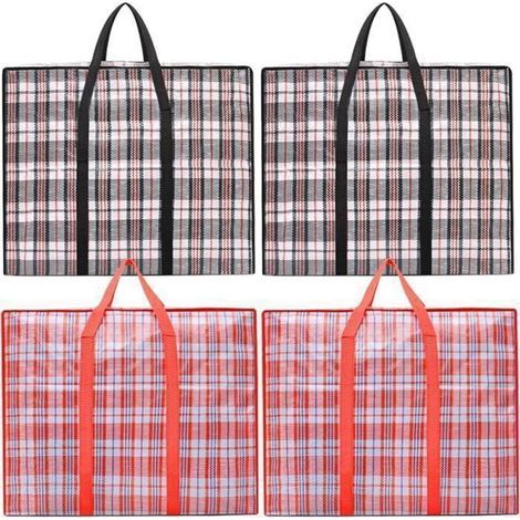 pair Lot de 4 Sacs de Déménagement Grand Réutilisable avec Fermeture à Glissière et Poignées, Sac Rangement Vêtements Sac à Linge Cabas