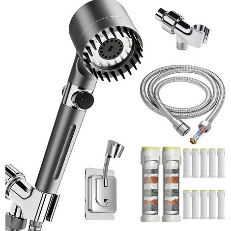 Pommeau de douche filtrant haute pression - Douchette combinée pour eau dure 3 modes avec 12 filtres de rechange, flexible extra long de 198 cm et support réglable pour une protection optimale de la (1/5)