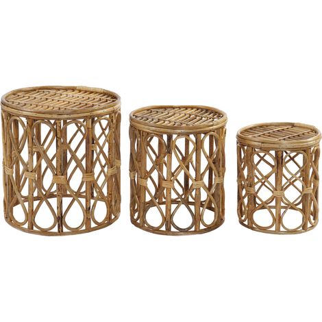 Auxiliary Table Set 3 Wicker 38x38x43.4 natürliches Weidenmaterial mehrfarbiger Farbfamilienhilfstabellen Details (1/3)