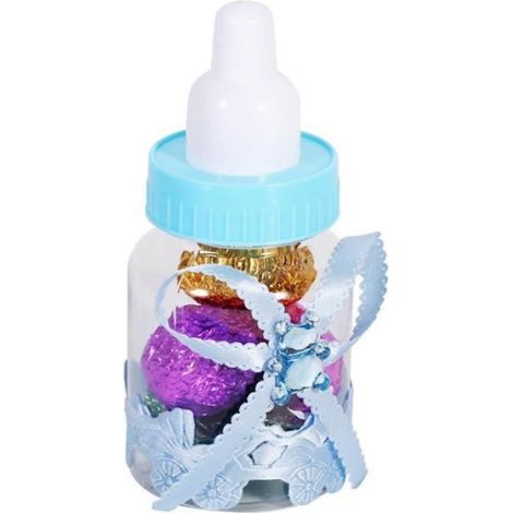 50 PCS Boîte à Dragées Mini Biberon Strass Ours Bonbonnière Bébé Baptême Cadeau (Bleu) (1/4)