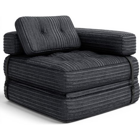 Sofas Schlafsofas Bealife 1-Platz mit L-förmiger Kopfstütze ohne Montage kordierter Samt, langes Sitzkissen dunkelgrau 85 x 85 cm