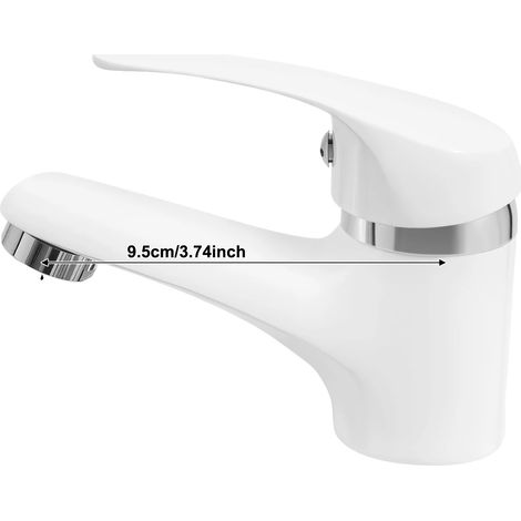 Robinet de salle de bain, construction en laiton, monté sur le plan de travail, BLANC (1/2)