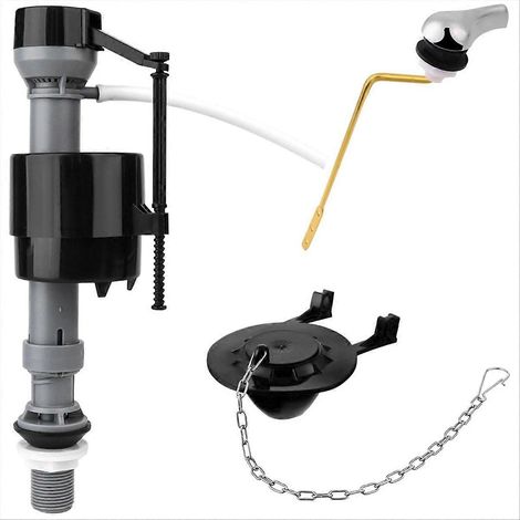Kit de remplacement universel pour mécanisme de chasse d'eau : kit de réparation du clapet de chasse d'eau comprenant la valve de remplissage et la poignée du clapet. (1/5)