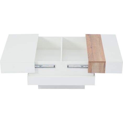 Tavolino da salotto quadrato 70 x 70 x 39 cm bianco con piano estensibile e vano nascosto (1/5)