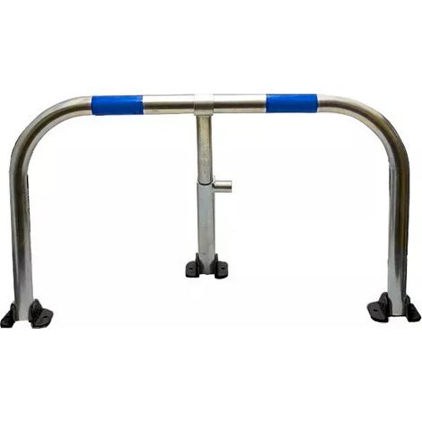 Arceau parking galvanisé bandes bleues pieds noirs - arceau anti-stationnement avec serrure intégrée (1/5)