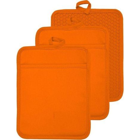 Dessous-de-plat Isolant 18x23cm avec Poche, en Coton Résistant à la Chaleur, Pour Four et Cuisson, Format Carré (Orange) (1/5)