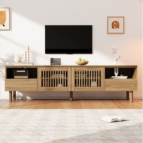 TV-Lowboard 180 x 40 x 51 cm aus MDF in Naturholzoptik, 2 Gittertüren – MEUBLIV (1/5)