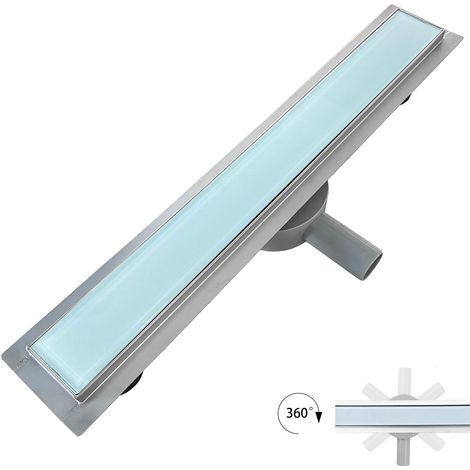 DUKA Caniveau de douche L.120 cm verre blanc inox avec siphon 360°, drainage performant (1/5)