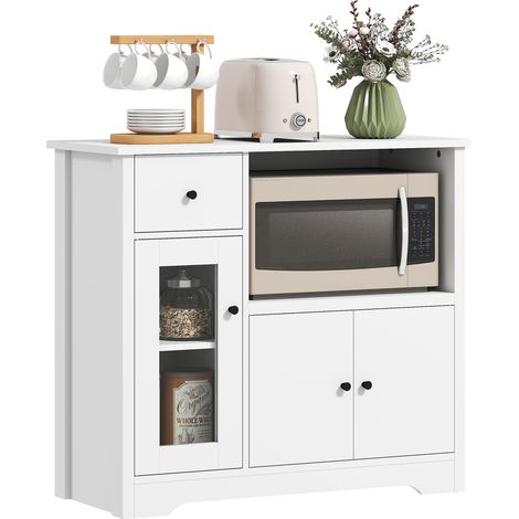 Küchenschrank mit Kabelloch, Kommode mit 2 Schränken, offenes Fach, Schublade, 80 x 35 x 72,2 cm, Spanplatte, Weiß