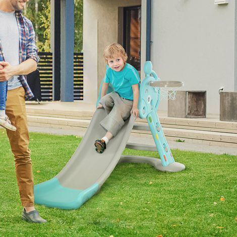 Toboggan pour enfants à partir de 18 mois - 147x82x85,5 cm - et hoel toboggan intérieur et extérieur - pliable avec 3 marches - bleu et gris (1/5)
