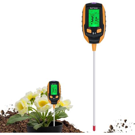 4-in-1 Bodenfeuchtigkeitsmesser: pH-Wert, Bodenfeuchtigkeit, Pflanzentemperatur, Lichtintensität, hintergrundbeleuchtetes LCD-Display, ideal für Gartenarbeit, Rasenpflege, Pflanzenpflege und Landwirts