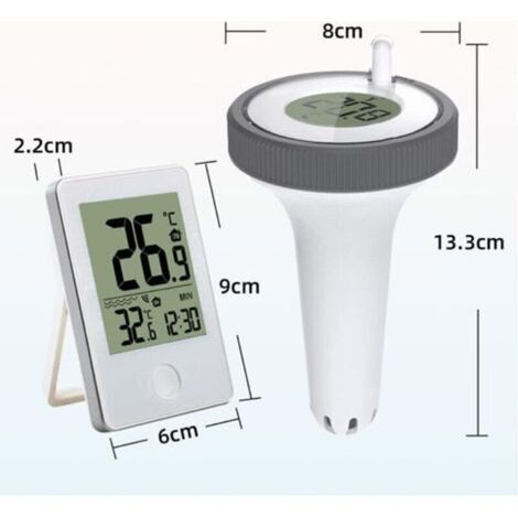 Thermomètre Piscine Sans Fil Flottant, Thermomètre de Piscine Connecté Numérique avec Récepteur Radio LCD, Portée jusqu'à 60 m, Pour Exterieur/Interieur, Aquarium, Spa, Étang