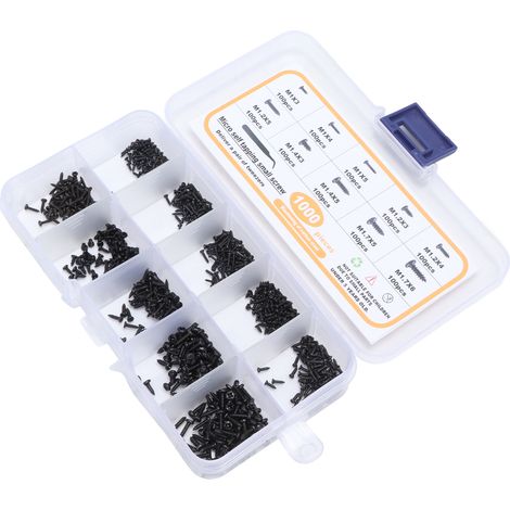 Vis Autotaraudeuses Noires Tête Plate 1000 Pièces M1 M1.7 M1.4 M1.2 avec Pince pour Tôle (1/5)