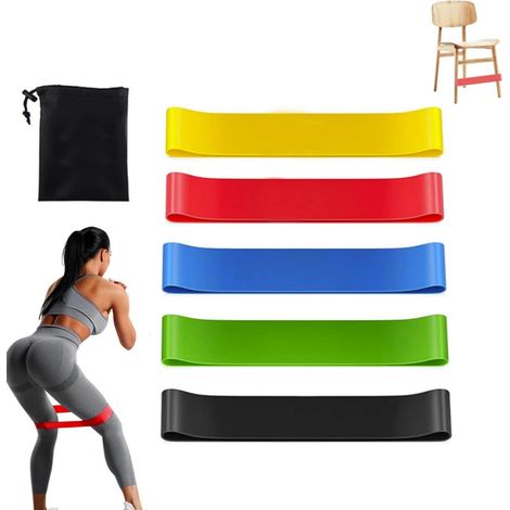 Set aus 5 Widerstandsbändern mit elastischen Fitnessringen, hypoallergenen Mini-Fitnessringen und elastischen Trainingsbändern, die 5 verschiedene Widerstandsstufen für Krafttraining, Yoga, Dehnung un