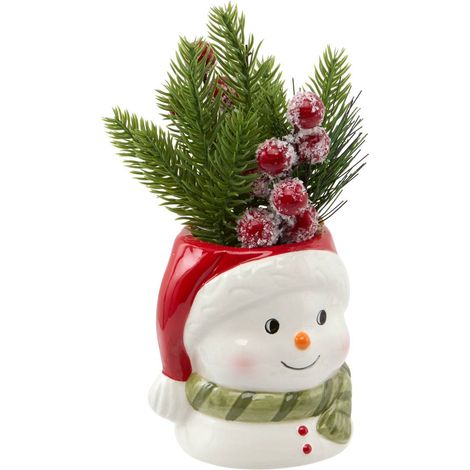 Planta en maceta con forma de muñeco de nieve. Altura: 17 cm - Feeric lights & christmas (1/2)