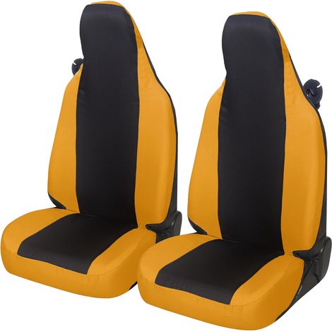 Lupex shop - Coppia coprisedili anteriori per Smart (W450,W451 e W453), Made In Italy, tessuto policotone, Senza logo, Nero\Giallo (1/4)