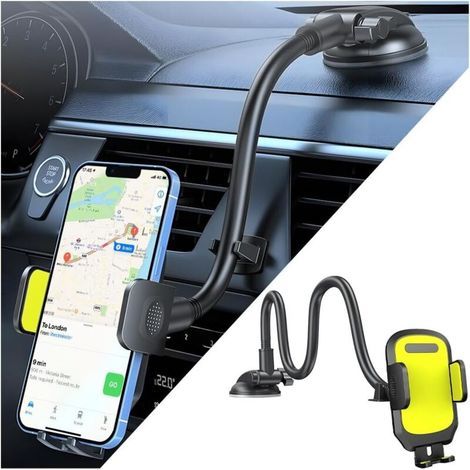 Support De Téléphone Portable pour Voiture avec Ventouse, Support Téléphone pour Tableau De Bord Et Pare-Brise Voiture, Support Téléphone Portable Flexible en Col Cygne pour Voiture(Jaune) (1/5)