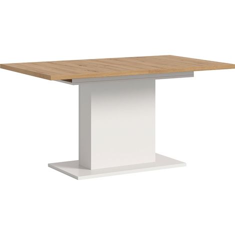 Motion table de salle à manger pied colonne 90x150/190 cm avec 1 rallonge chêne décor, blanc. (1/5)
