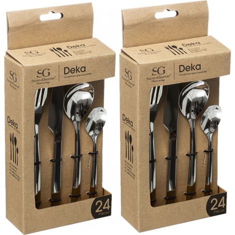 Lot de 2 ménagères en acier inoxydable – Kit de 24 pièces avec finition polie – Compatible lave-vaisselle – Pour usage quotidien – Toilinux