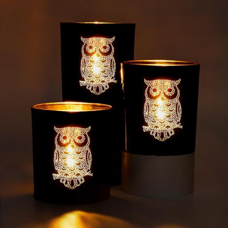 Bougeoir Hibou en Verre, 3 Pcs Photophore Bougeoir Romantiques Noir et Doré, Chandelier Fait à La Main Decoration Maison et Salon Cadeau pour Centre de Table Noël Anniversaire Mariage Fête (1/5)