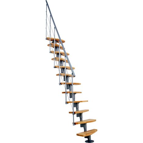 Scala dritta salvaspazio 11 gradini - Altezza raggiungibile 2.06 a 2.70m - Larghezza 65cm - Struttura grigia e gradini in legno di faggio - NIZZA60/I/GH-11