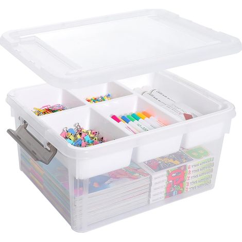 Transparente Aufbewahrungsbox (17 Liter) mit herausnehmbarem Einsatz Stapelbare Aufbewahrungsboxen für Künstlerbedarf, Perlen, Marker, Nähzubehör, Werkzeuge, Modelliermasse, Malbücher, Hergestellt in (1/5)