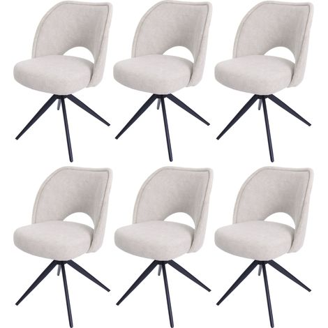 [NEUWERTIG] 6er-Set Esszimmerstuhl HHG-597, Polster-Küchenstuhl, drehbar Auto-Return, Stoff/Textil (420g/m²) Öko-Tex creme (1/5)
