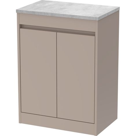 Chartley Contemporary Floor Standing 2 Door Vanity Unit with Bellato Grey Laminate Worktop, 600mm, Taupe (1/4)
