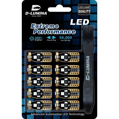 10 Lampada Led T10 W5W Canbus 12V 3 SMD 3030 Rosso + Leva Rimozione Antigraffio (1/3)