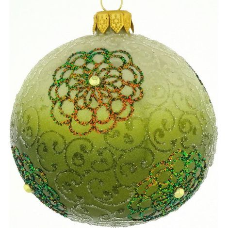 Pallina per albero di Natale in vetro verde sfumato con decorazione floreale da 10 cm (1/4)