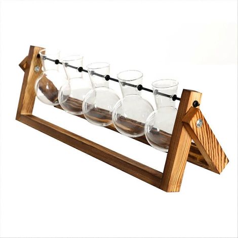 Terrarium pour plantes avec support en bois, pot de fleurs mural en verre, station de propagation à poser ou à fixer au mur, pour la décoration du jardin. (1/5)