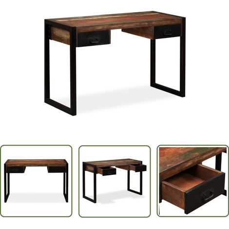 INLIFE Bureau avec 2 tiroirs Bois de récupération massif 120x50x76 cm (1/5)