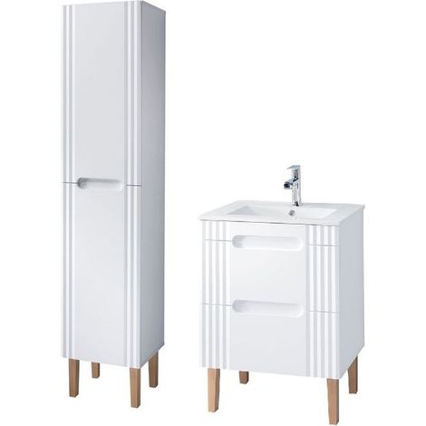 Meuble vasque à encastrer 60 cm + colonne à poser Oceanie White - Livraison gratuite