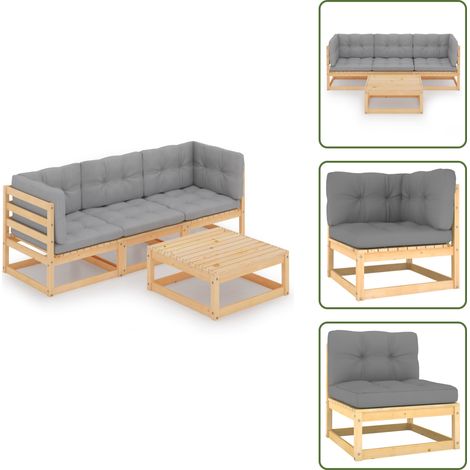 4-tlg. Garten-Lounge-Set mit Kissen Kiefer Massivholz - Garten Lounge Set - Kiefernholzmöbel - Outdoor Möbel - Gartenmöbel - Loungemöbel (1/5)