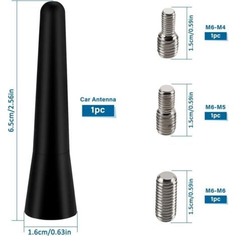 Antenne miniature courte de 6,5 cm pour voiture, avec 3 vis M4, M5, M6, pour la réception radio FM, AM. (1/3)