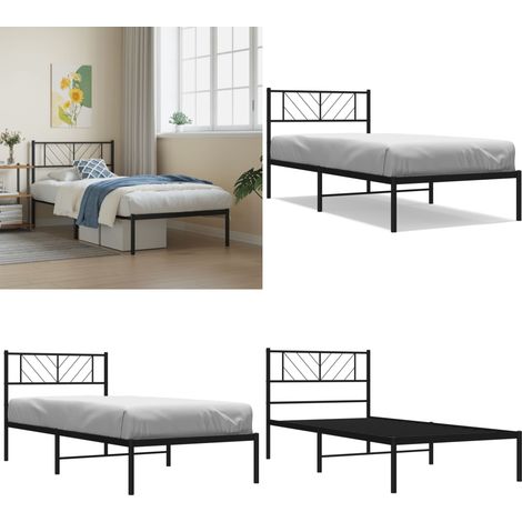 Cadre de lit métal sans matelas avec tête de lit noir 90x190 cm - Cadre de lit - Sommier métallique (1/5)