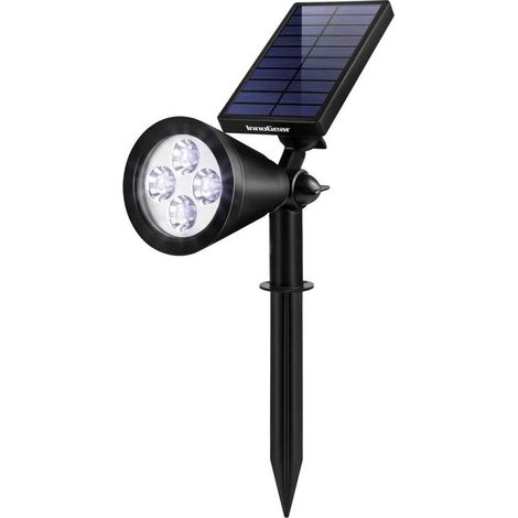 Projecteur solaire étanche pour mât de drapeau, idéal pour éclairer drapeaux, terrasses, allées, statues, palmiers et panneaux de signalisation dans votre jardin. Lumière blanche froide. (1/5)