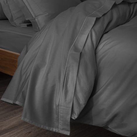 Drap plat percale de coton peigné "Julian" toutes dimensions Coton Pur - Julian Ardoise - 270 x 300 cm pour lit King size