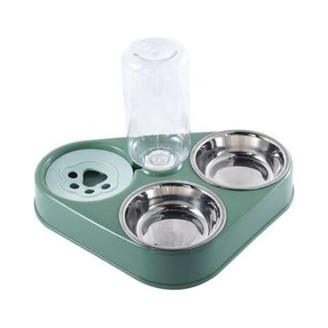 pair Double Gamelle Chat et Chien Surélevée,Ecuelle Chat,Bol pour Animaux de Compagnie 3-en-1 avec Stockage d\\'eau Automatique (vert) (1/4)