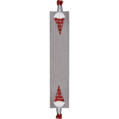 Chemin de table de Noël, gris, rouge et blanc, 215 x 34 cm, polyester, décoration de fêtes (1/5)