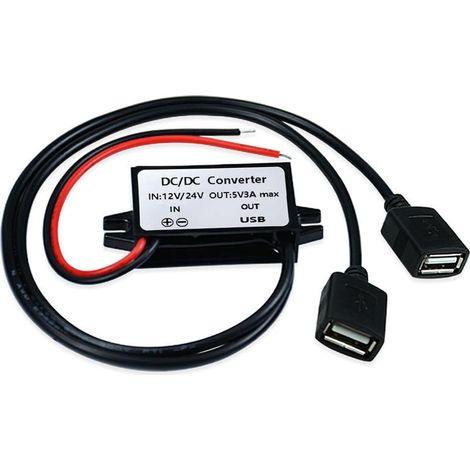 Convertisseur USB 12V vers 5V DC 3A 15W, Adaptateur Secteur Étanche avec Double USB, Réducteur de Tension DC-DC Buck pour GPS Caméra Voiture MP3 Écran LED Système Surveillance Affichage Publicitaire (1/5)