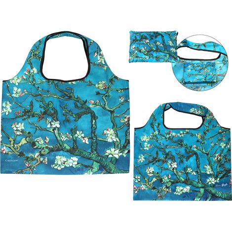 Carmani, faltbare Einkaufstasche aus Polyester, 40 x 70 cm – Van Gogh/Blühender Mandelbaum (1/5)