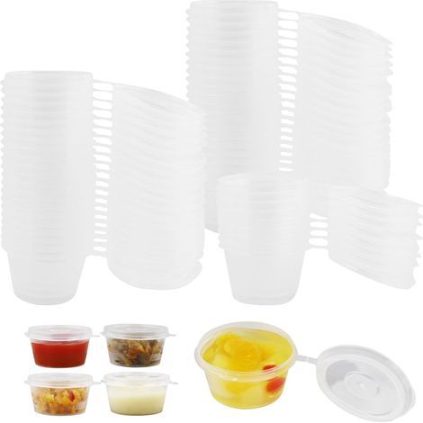 100 Pièces Pots à Sauce en Plastique avec Couvercle, 25ml Petit pot conservation Boîte à Sauce Transparente Boîtes de Alimentaires récipients à emporter pour les Sauces, Ingrédients et Petits Articles (1/5)