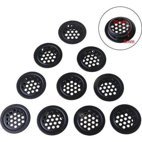 Lot de 10 grilles d'aération circulaires noires pour soffite, en acier inoxydable, 19-53 mm, 25 mm, plates (1/5)