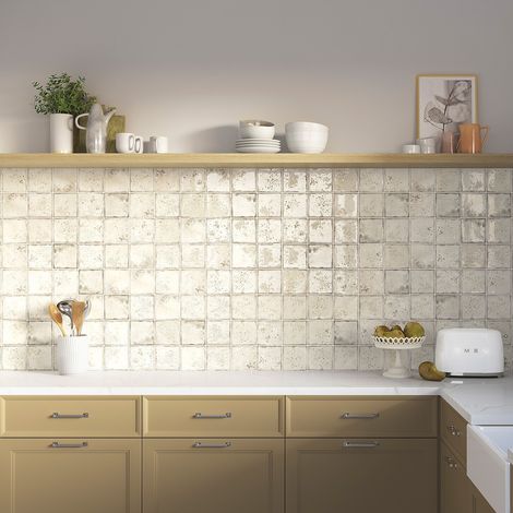 Carrelage Porcelanique Premium Era Cream 12x12 cm Brillant – Design Rustique pour tous types de Murs. (1/2)